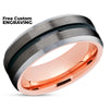 Rose Gold Tungsten Ring - Black Ring - Rose Gold Tungsten Wedding Band - Gunmetal Ring