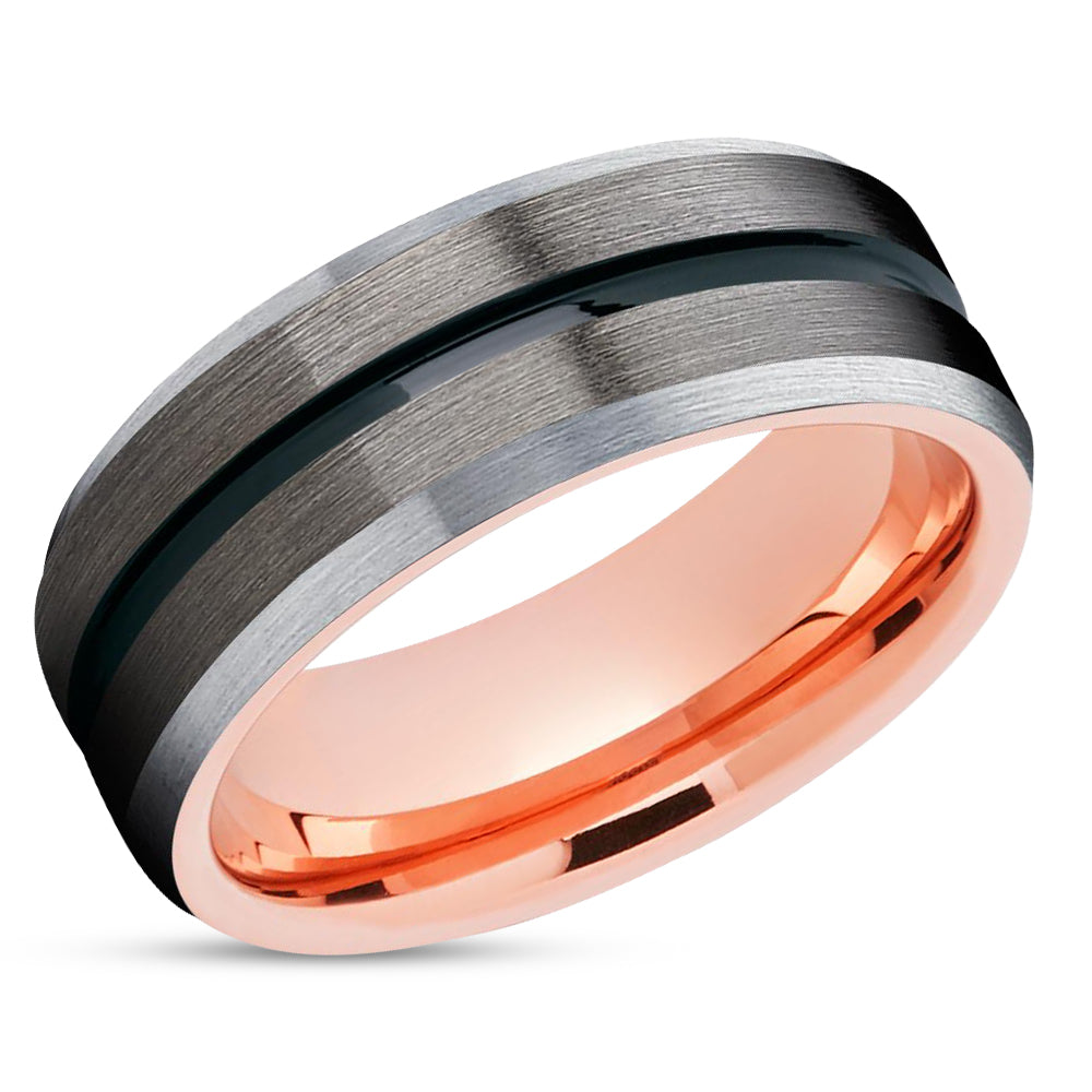 Rose Gold Tungsten Ring - Black Ring - Rose Gold Tungsten Wedding Band - Gunmetal Ring