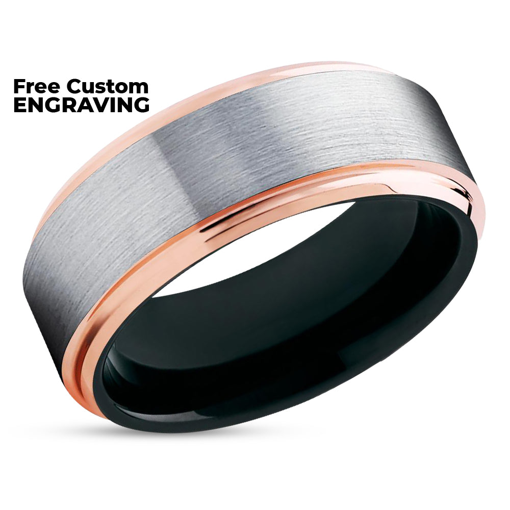 Black Wedding Band - Rose Gold Tungsten - Tungsten Wedding Ring - Men's Ring