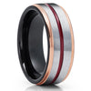 Maroon Wedding Band - Rose Gold Tungsten Ring - 8mm Black Tungsten Ring - Brush
