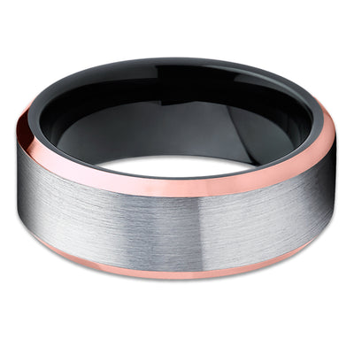 Tungsten Ring - Black Wedding Ring - Rose Gold Tungsten - Black Ring - Silver