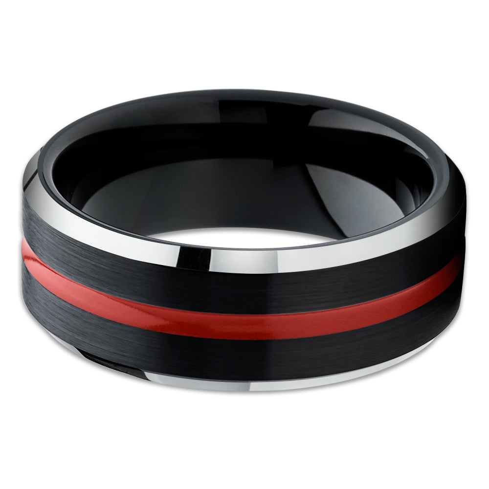 Black Tungsten Wedding Ring - Red Tungsten Ring - Black Wedding Band - Red Ring