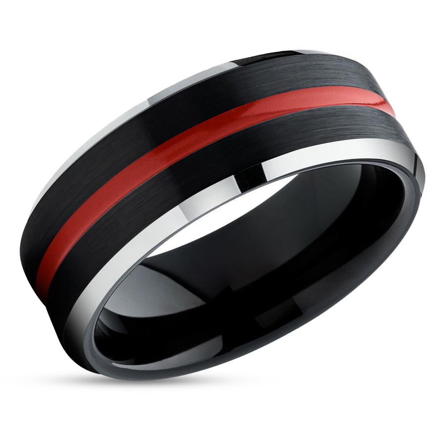 Black Tungsten Wedding Ring - Red Tungsten Ring - Black Wedding Band - Red Ring