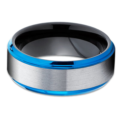 Blue Tungsten Wedding Band - Gray Tungsten Ring - Blue Tungsten - Black Tungsten Ring
