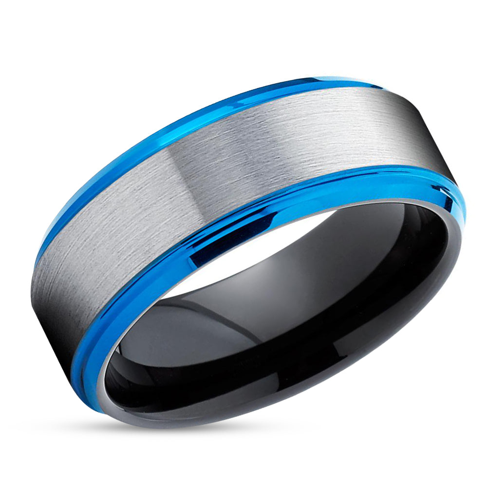 Blue Tungsten Wedding Band - Gray Tungsten Ring - Blue Tungsten - Black Tungsten Ring