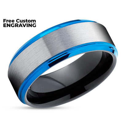 Blue Tungsten Wedding Band - Gray Tungsten Ring - Blue Tungsten - Black Tungsten Ring