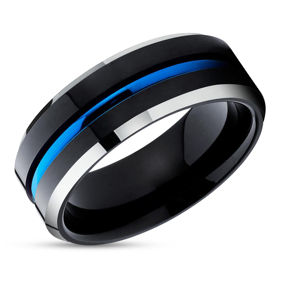 Black Wedding Ring - Blue Tungsten Ring - Tungsten Wedding Band - Tungsten Carbide Ring
