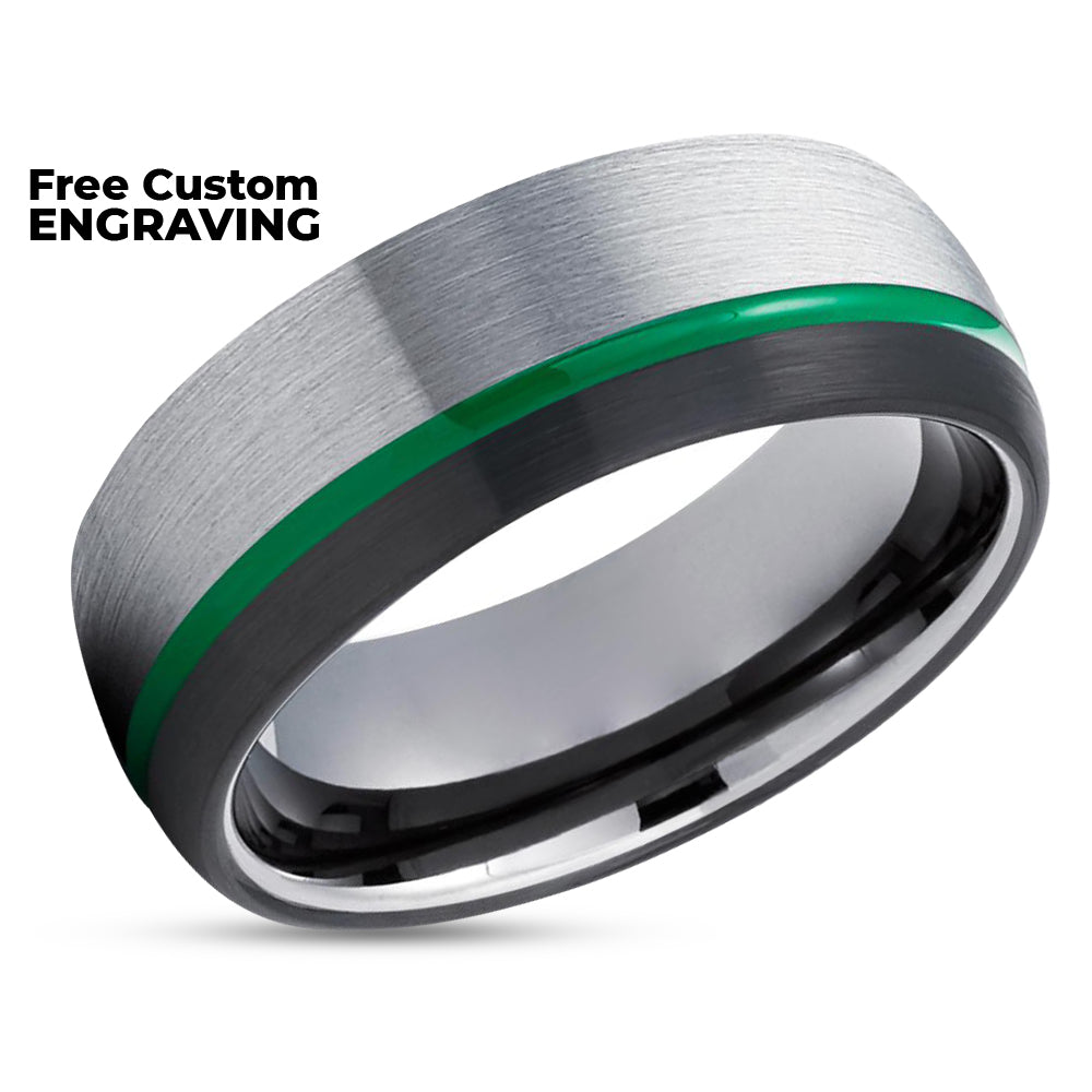 Green Tungsten Ring - Green Wedding Band - Black Tungsten Ring -  Anniversary Ring - 8mm