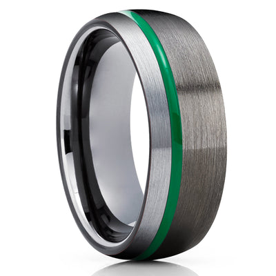 Black Tungsten Wedding Band - Green Tungsten Ring - Anniversary Ring - Gunmetal Ring