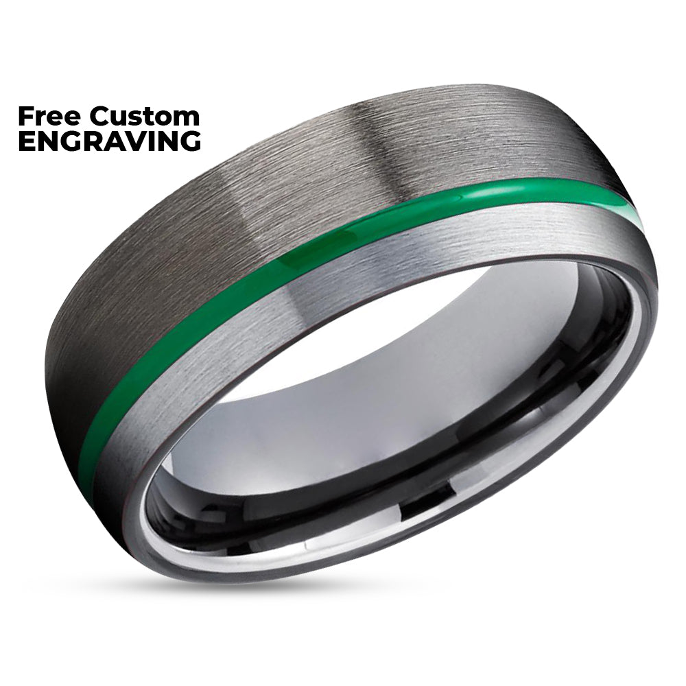 Black Tungsten Wedding Band - Green Tungsten Ring - Anniversary Ring - Gunmetal Ring