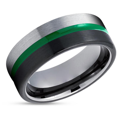 Green Wedding Ring - Green Tungsten Wedding Band - Tungsten Wedding Ring - Black