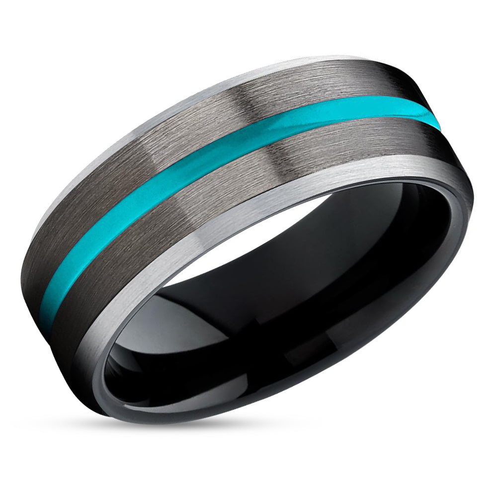 Turquoise Tungsten Ring - Gunmetal Tungsten Ring - Black Tungsten Ring - Unique Ring
