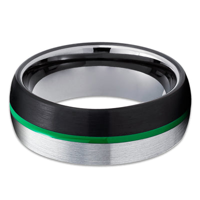 Gunmetal Wedding Ring - Green Tungsten Wedding Band - Black Tungsten Ring - Band