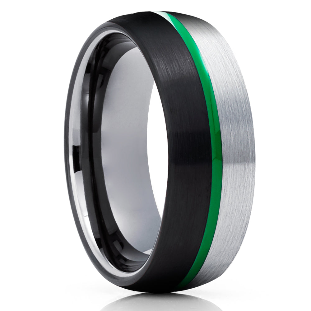 Gunmetal Wedding Ring - Green Tungsten Wedding Band - Black Tungsten Ring - Band