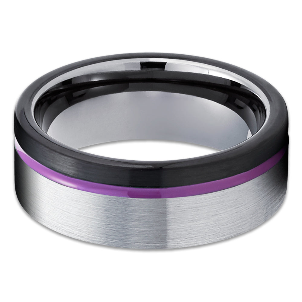 Purple Wedding Ring - Gunmetal Tungsten Ring - Black Wedding Ring - Gunmetal Ring