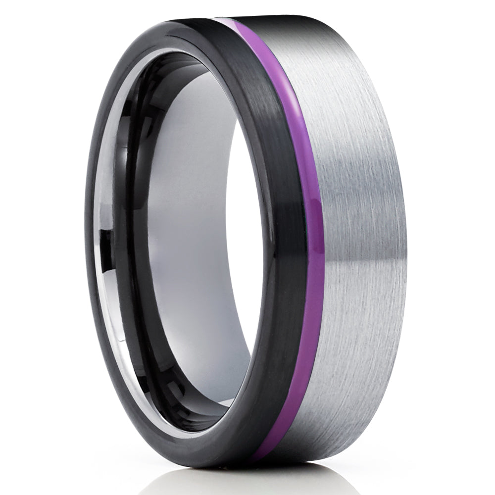 Purple Wedding Ring - Gunmetal Tungsten Ring - Black Wedding Ring - Gunmetal Ring