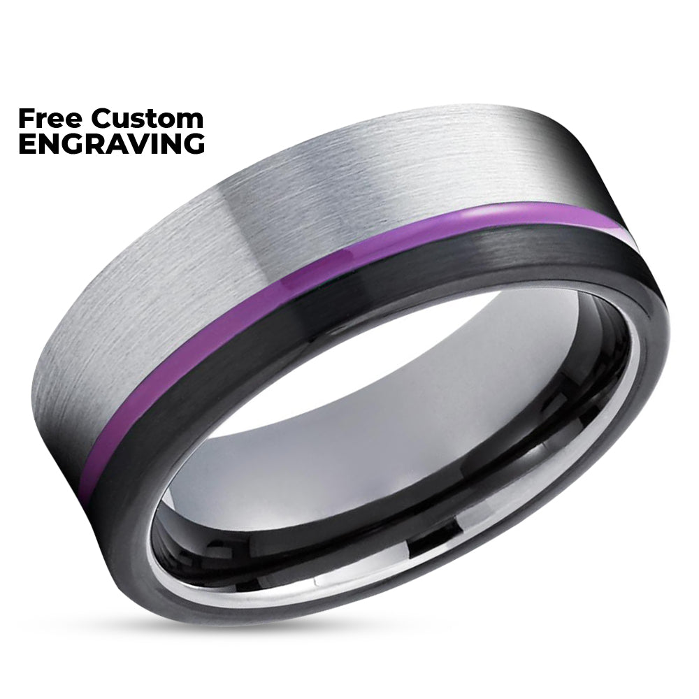 Purple Wedding Ring - Gunmetal Tungsten Ring - Black Wedding Ring - Gunmetal Ring