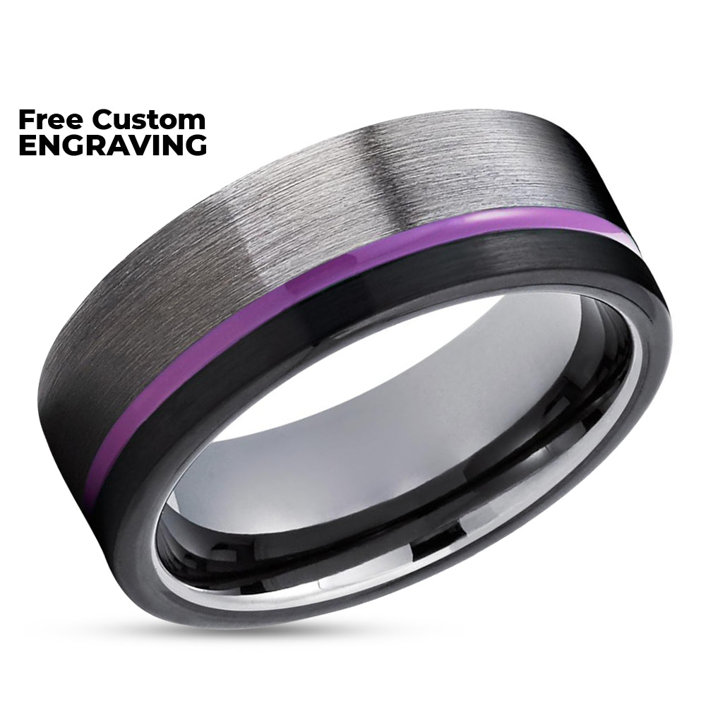 Gunmetal Tungsten Ring - Purple Tungsten Ring - Gunmetal Tungsten Ring - Black Ring