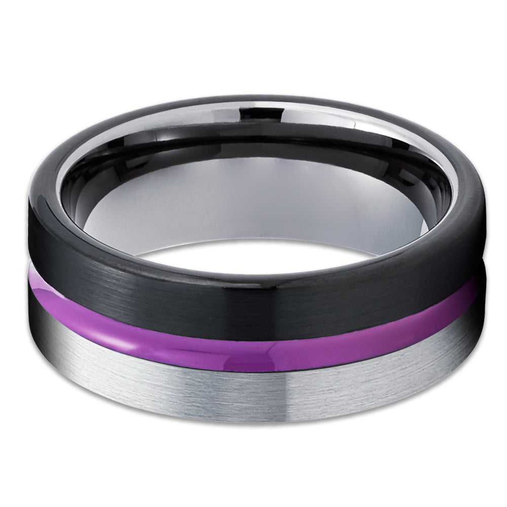 Purple Wedding Ring - Black Tungsten Wedding Ring - Purple Wedding Ring - Tungsten Ring