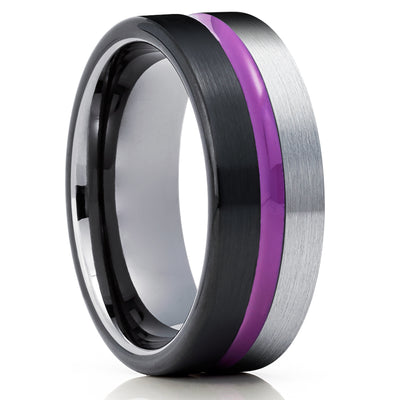 Purple Wedding Ring - Black Tungsten Wedding Ring - Purple Wedding Ring - Tungsten Ring