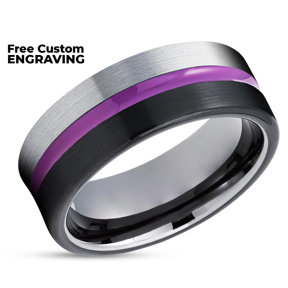 Purple Wedding Ring - Black Tungsten Wedding Ring - Purple Wedding Ring - Tungsten Ring