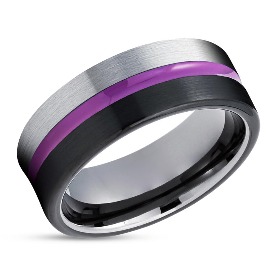 Purple Wedding Ring - Black Tungsten Wedding Ring - Purple Wedding Ring - Tungsten Ring