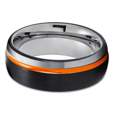 Black Tungsten Wedding Band - Orange Tungsten Ring - Orange Tungsten - Gray Ring