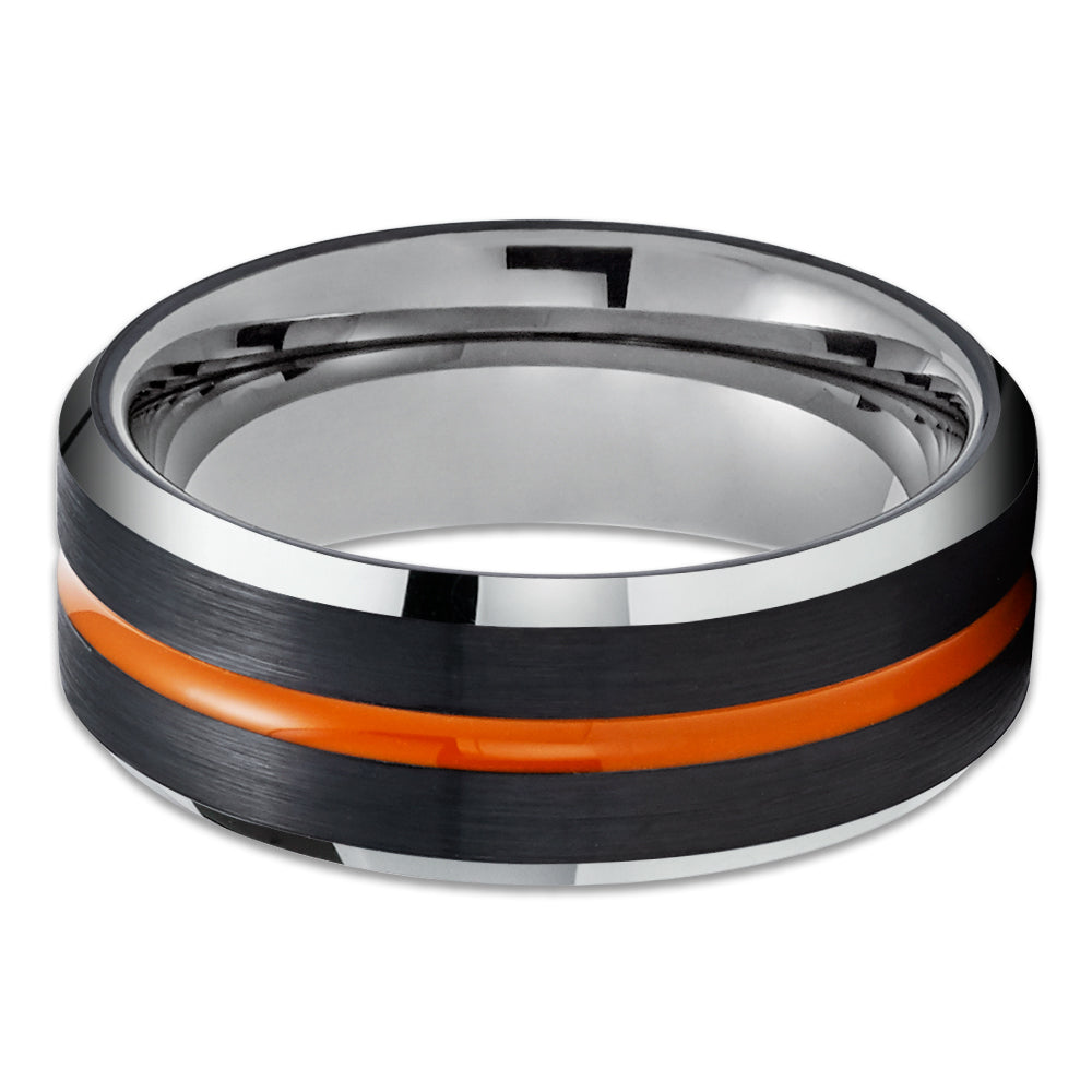 Orange Tungsten Wedding Band - Black Tungsten Ring - Gunmetal Tungsten Ring - Black