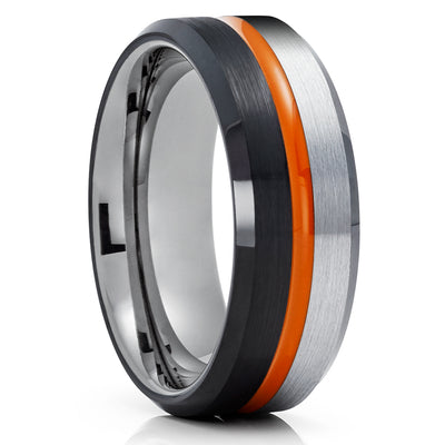 Black Tungsten Ring - Orange Tungsten Wedding Ring - Orange Tungsten - Gunmetal Ring