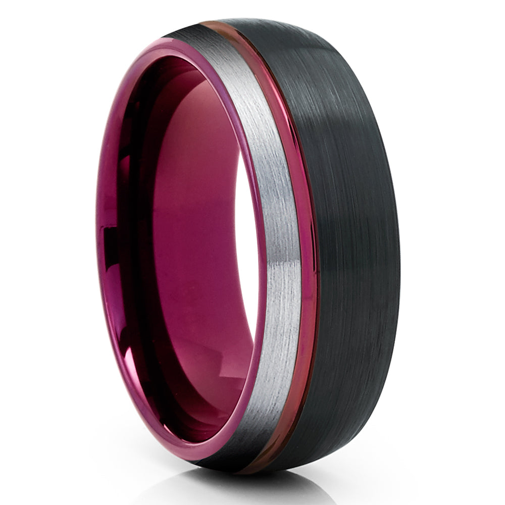 Purple Tungsten Wedding Band - Black Tungsten Ring - Purple Wedding Ring - Tungsten Ring