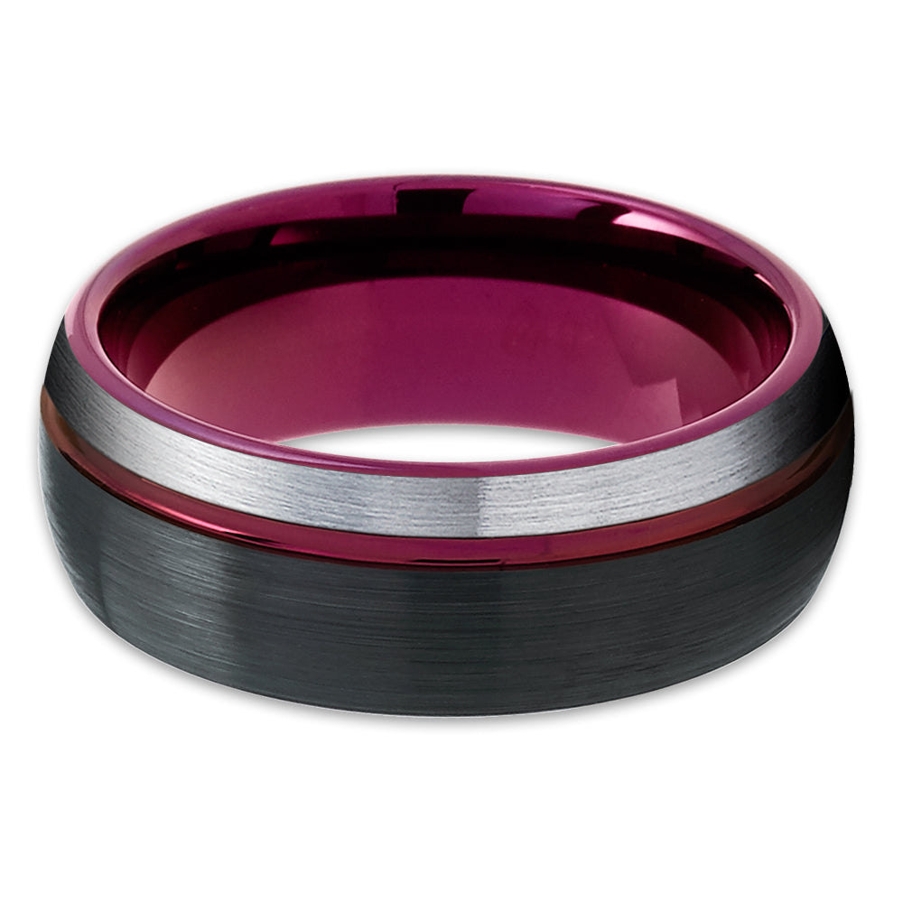Purple Tungsten Wedding Band - Black Tungsten Ring - Purple Wedding Ring - Tungsten Ring