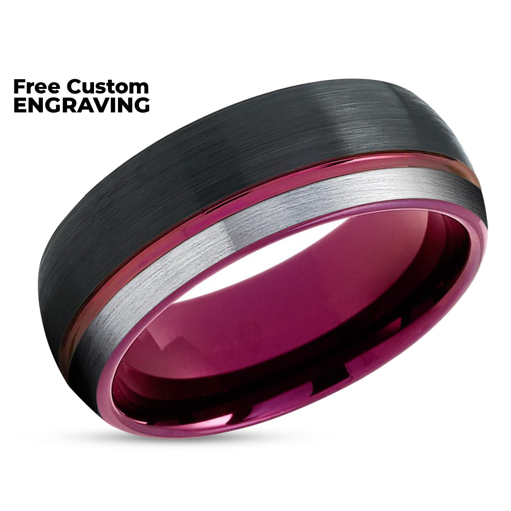 Purple Tungsten Wedding Band - Black Tungsten Ring - Purple Wedding Ring - Tungsten Ring