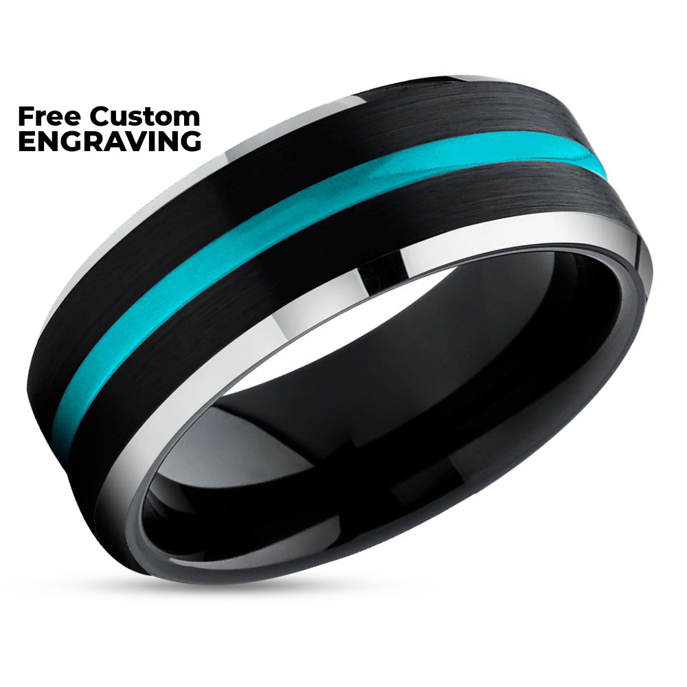 Turquoise Wedding Ring - Black Tungsten Wedding Ring - Wedding Ring - Turquoise Band