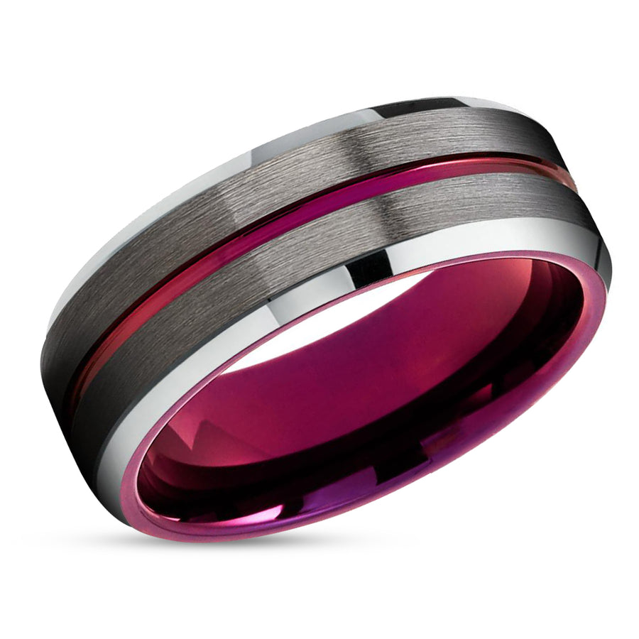 Purple Wedding Ring - Gunmetal Tungsten Ring - Anniversary Ring - Purple Ring