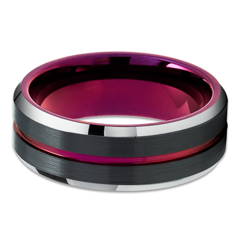 Purple Tungsten Wedding Band - Black Tungsten Ring - Purple Wedding Ring - Purple