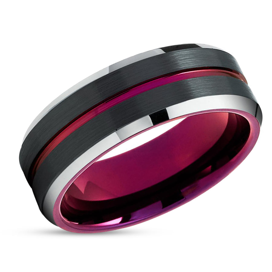 Purple Tungsten Wedding Band - Black Tungsten Ring - Purple Wedding Ring - Purple