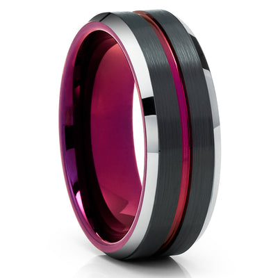 Purple Tungsten Wedding Band - Black Tungsten Ring - Purple Wedding Ring - Purple
