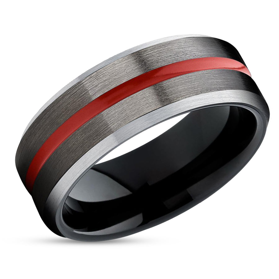 Gunmetal Tungsten Wedding Band - Red Tungsten Ring - Black Tungsten Wedding Ring