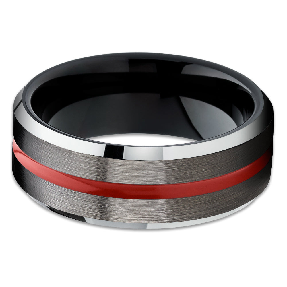 Gunmetal Wedding Ring - Black Tungsten Ring - Red Wedding Ring - Tungsten Wedding Ring