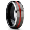 Gunmetal Wedding Ring - Black Tungsten Ring - Red Wedding Ring - Tungsten Wedding Ring