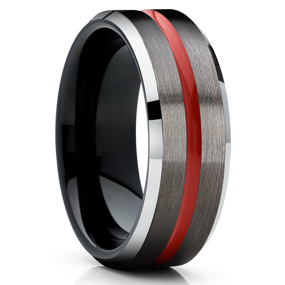 Gunmetal Wedding Ring - Black Tungsten Ring - Red Wedding Ring - Tungsten Wedding Ring