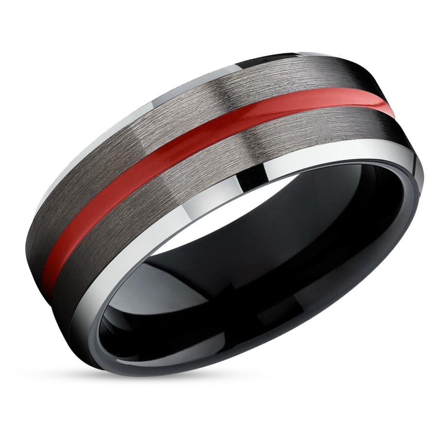 Gunmetal Wedding Ring - Black Tungsten Ring - Red Wedding Ring - Tungsten Wedding Ring