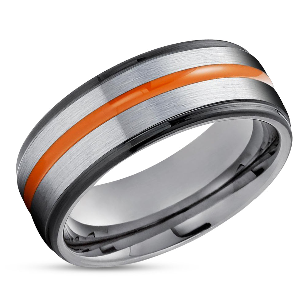Orange Wedding Band - Gunmetal Tungsten Ring - Orange Wedding Ring - Black Ring