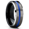 Gunmetal Wedding Band - Blue Wedding Ring - Black Wedding Ring - Tungsten Ring