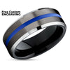 Gunmetal Wedding Band - Blue Wedding Ring - Black Wedding Ring - Tungsten Ring