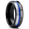 Gunmetal Tungsten Ring - Blue Tungsten Ring - Blue Wedding Ring - Black Tungsten Ring
