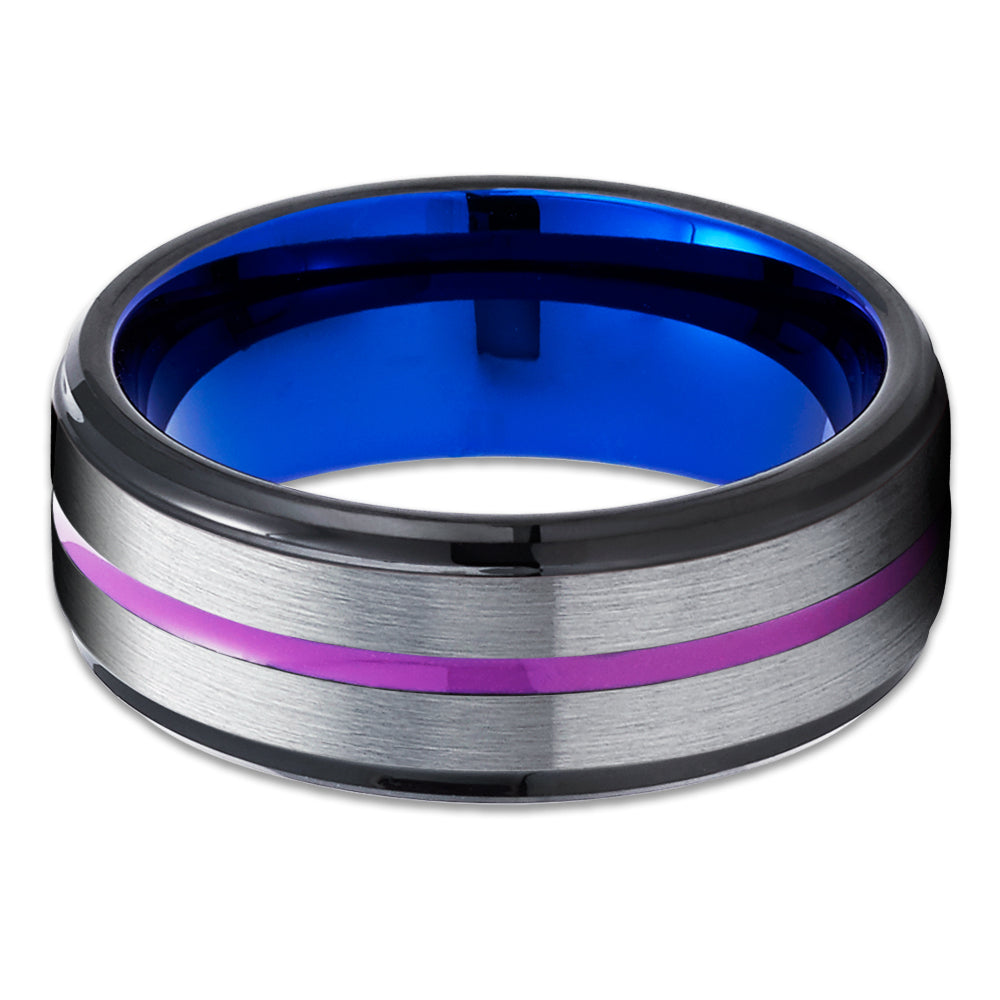 Purple Wedding Ring - Black Wedding Band - Black Ring - Tungsten Wedding Ring