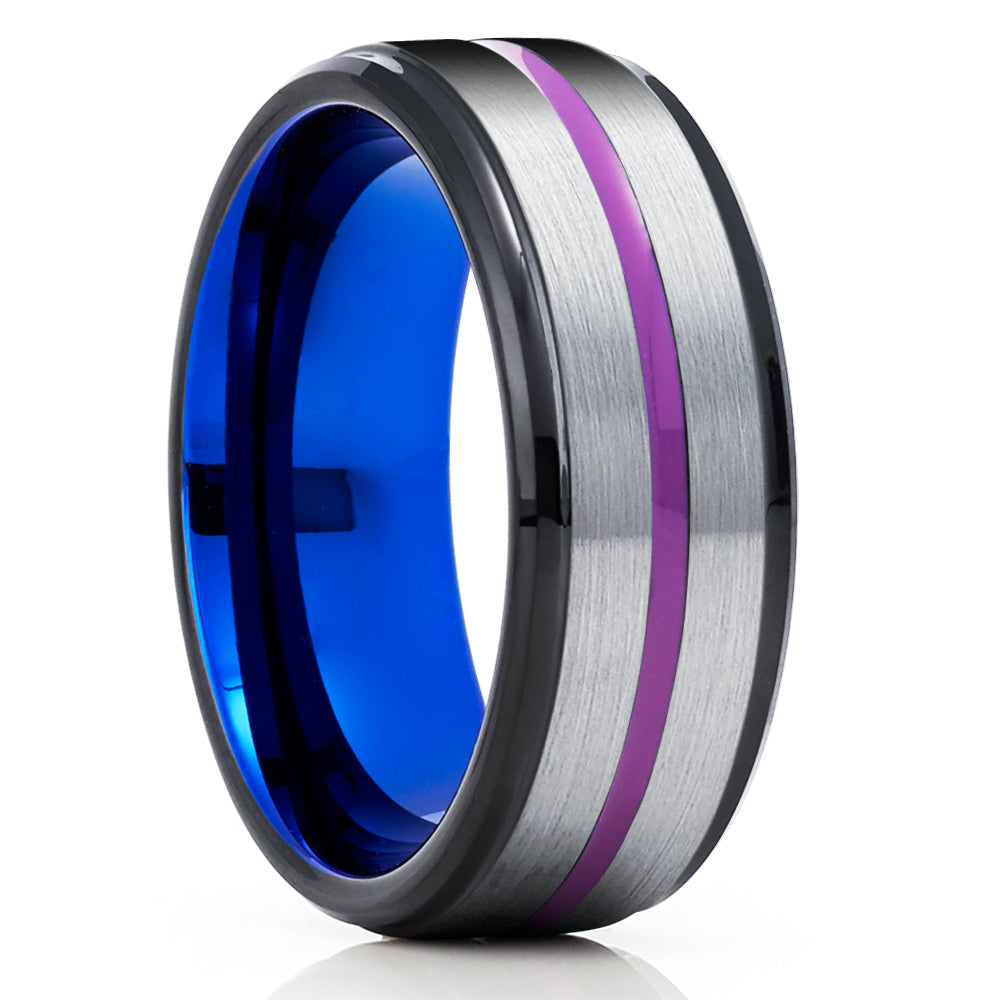Purple Wedding Ring - Black Wedding Band - Black Ring - Tungsten Wedding Ring