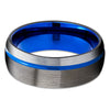 Gunmetal Wedding Ring - Blue Wedding Ring - Gray Tungsten Ring - Anniversary Ring