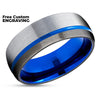 Blue Wedding Band - Blue Tungsten Ring - Gunmetal Tungsten Ring - Blue Tungsten Band